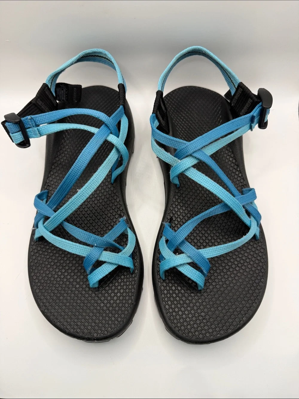 Chaco Women's Black Sandals with Light Blue Straps